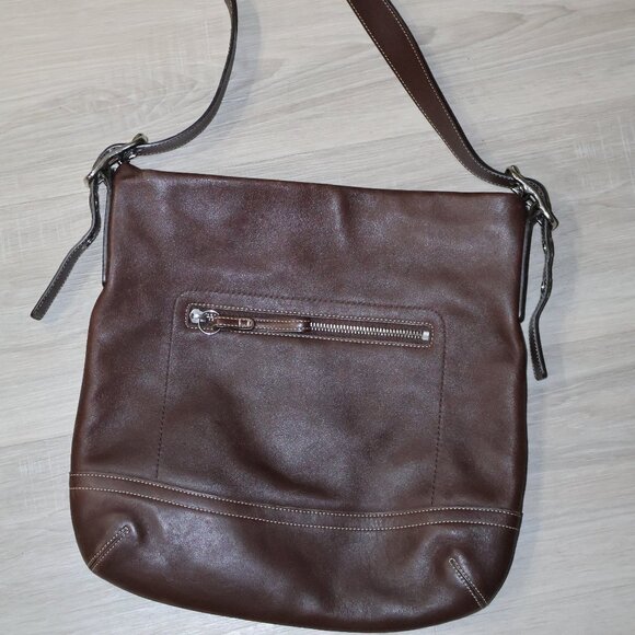 Coach Brown Leather Shoulder Bag Signature Canvas Interior  Vintage - Picture 8 of 15